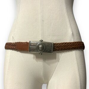 THE LIMITED Southwestern Style Braided Leather Belt Solid Silver Tone Buckle